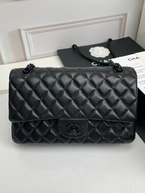 Chanel Classic Flap Quilted Black Lambskin Black Hardware Chain Shoulder Bag